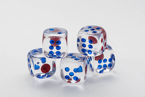 five transparent dice stock photo