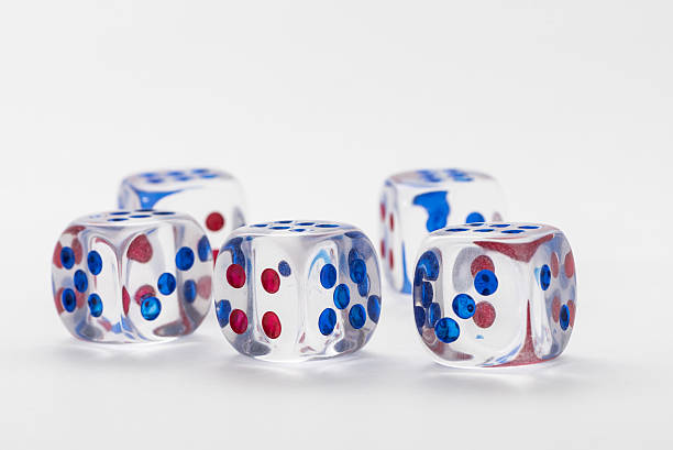 five transparent dice stock photo