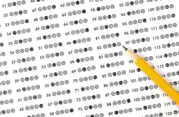 Test score sheet with answers stock photo