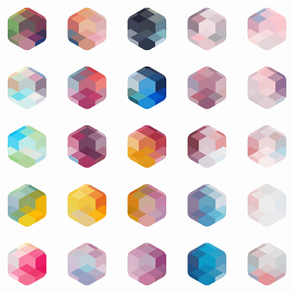 set of colorful hexagon mosaic buttons