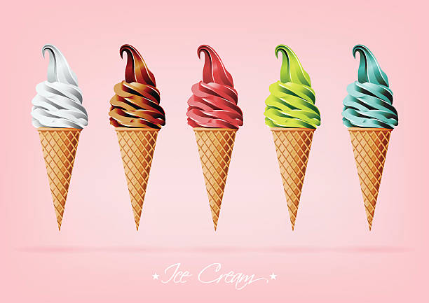 Colorful Ice cream in the cone, Different flavors, Vector Colorful Ice cream in the cone, Different flavors, eps10 Vector whip cream dollop stock illustrations
