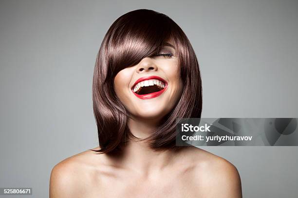 Smiling Beautiful Woman With Brown Short Hair Haircut Stock Photo - Download Image Now