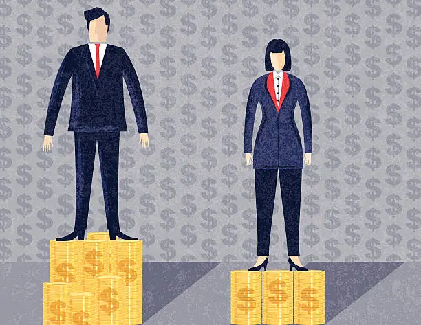 Vector illustration of Business Man and Woman Workplace Inequality