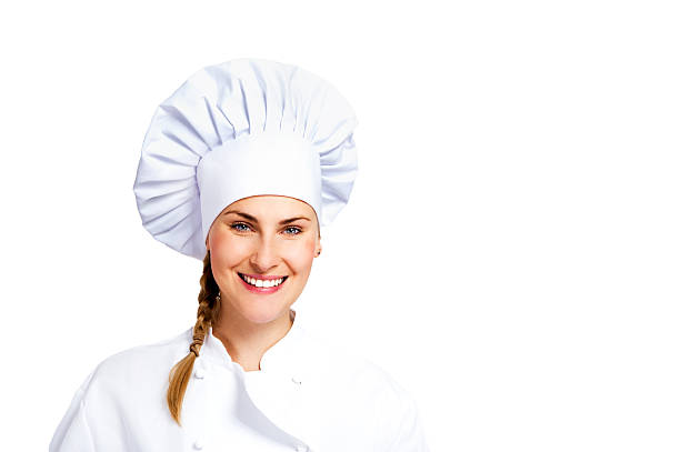 istock young, female chef in a traditional hat and coat. 525807631