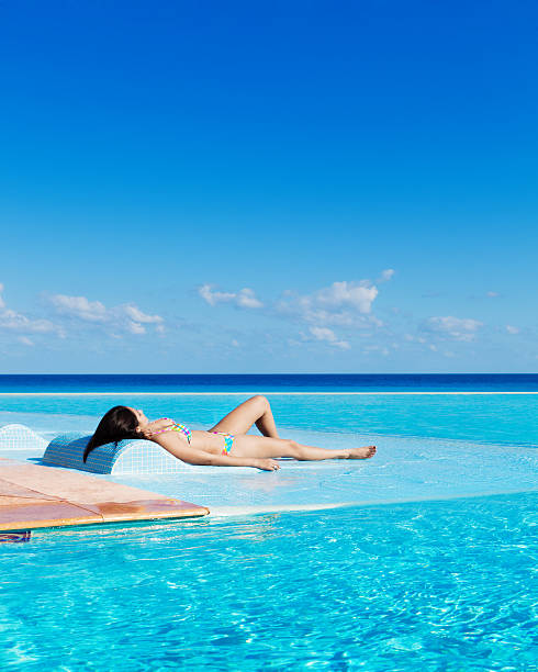 istock Young Woman in Bikini on Vacation Enjoying Infinity Pool Vt 525807859