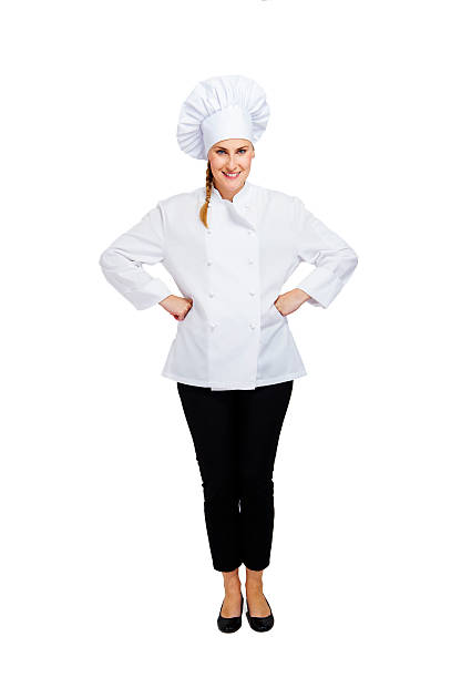 Chef woman. Isolated over white background stock photo