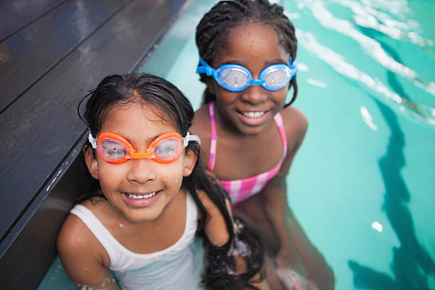istock Cute little kids sitting poolside 525808825