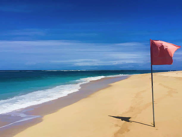 istock The beach and red flag,  Beautiful beach and blue sea 525812004