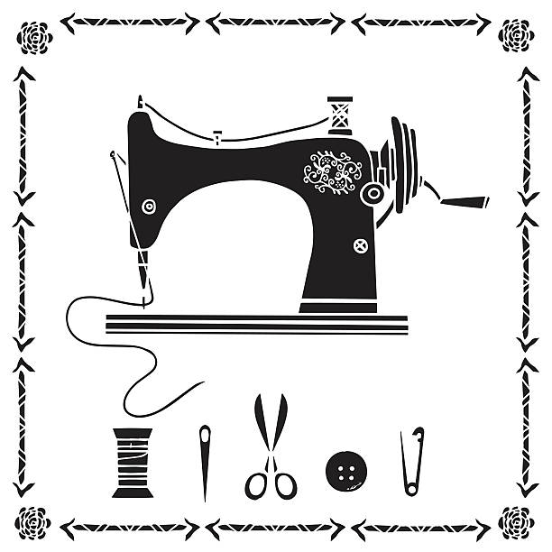 nähen-set - thread spool sewing item white background stock-grafiken, -clipart, -cartoons und -symbole