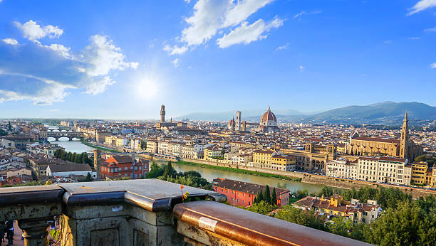 istock Top view panomora of ancient building on sunset in Florence 525814628