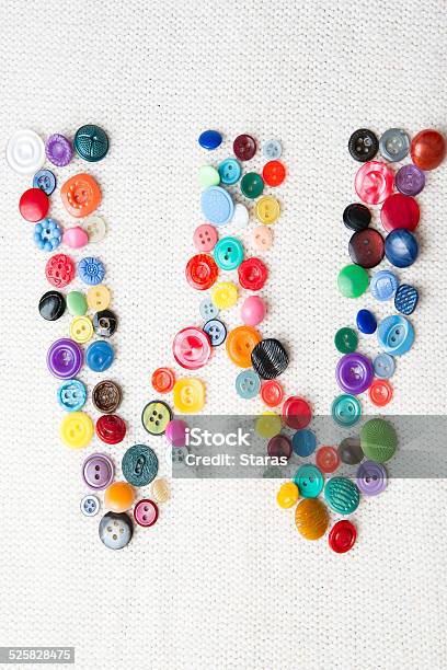 Letter W Of The Alphabet Of Buttons Stock Photo - Download Image Now - Alphabet, Art And Craft, Blue