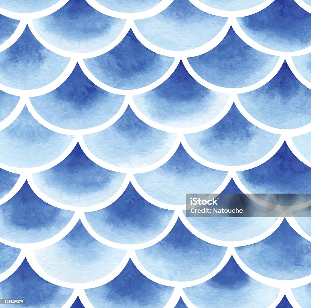 japanese pattern Watercolor retro fish scales texture. Vector seamless pattern. Japanese Culture stock vector