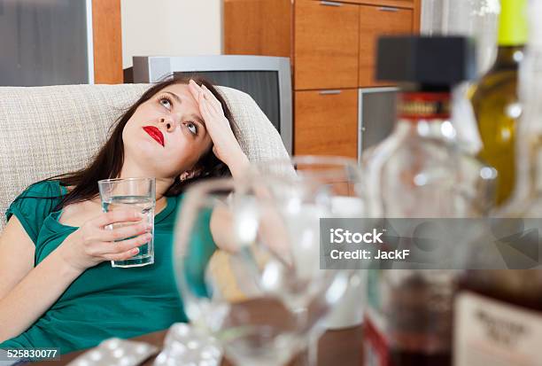Woman Having Hangover Stock Photo - Download Image Now - Adult, Failure, Forehead