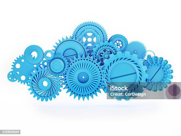 Cloud Made Of Gears Mobile Cloud Computing Stock Photo - Download Image Now - Abstract, Backup, Blue
