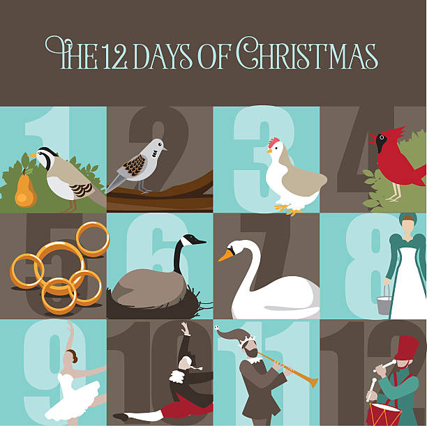 illustrazioni stock, clip art, cartoni animati e icone di tendenza di tutti i dodici giorni di natale - the twelve days of christmas