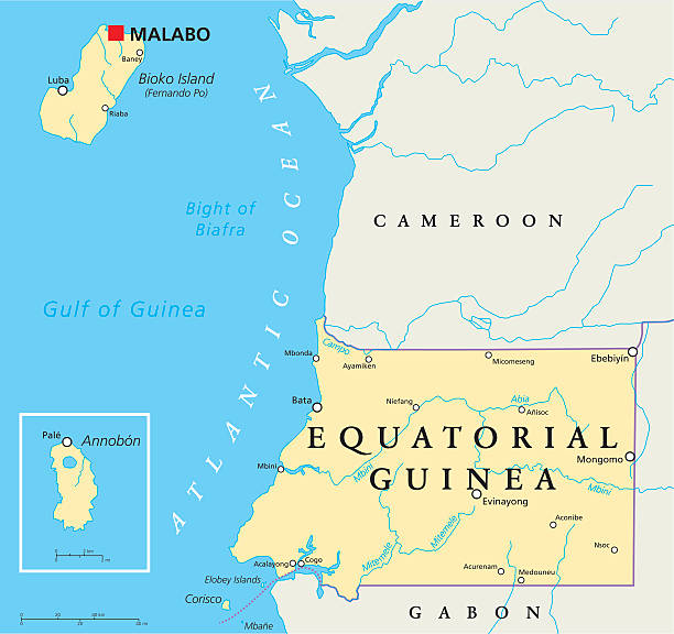 ilustrações de stock, clip art, desenhos animados e ícones de guiné equatorial mapa político - equatorial guinea