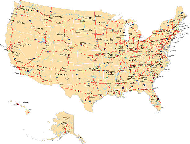 illustrazioni stock, clip art, cartoni animati e icone di tendenza di autostrada mappa di stati uniti d'america - iowa map