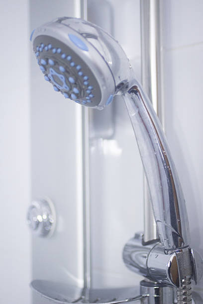 istock Domestic bathroom metal shower head close-up 525862177