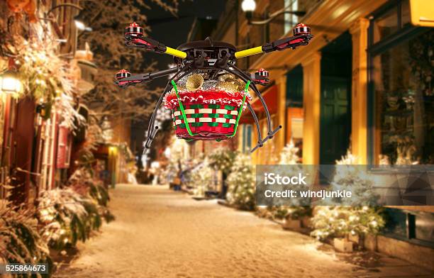 Aerial Christmas Delivery Stock Photo - Download Image Now - Drone, Christmas, Santa Claus