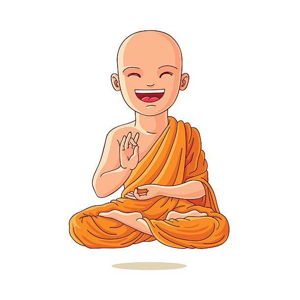 ilustrações de stock, clip art, desenhos animados e ícones de pouco monge. rapaz na posição de lótus. - novice buddhist monk