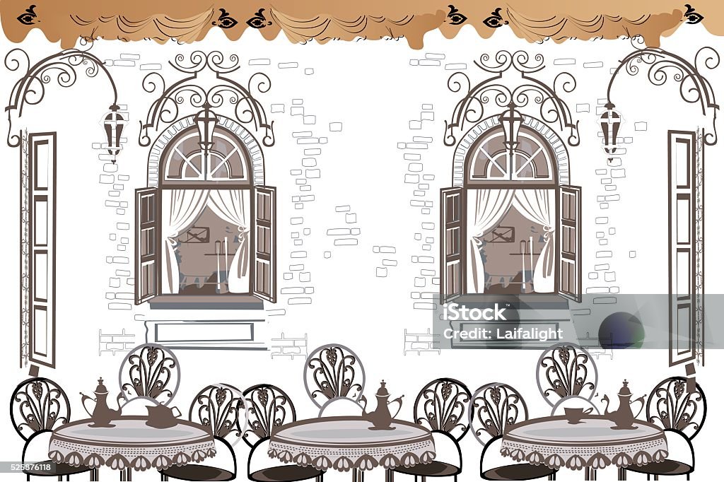 Display Window Cafe Vector Cafe Background Decorated With Windows Stock Illustration - Download ...