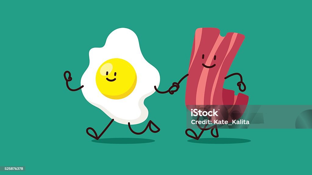 cartoon eggs and bacon are running somewhere - Royalty-free Kahvaltı Vector Art