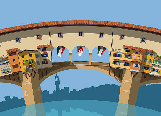 Ponte Vecchio bridge Florence flat illustration Ponte Vecchio bridge Florence flat illustration italy flag drawing stock illustrations
