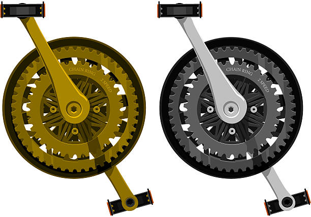 Crank set 2 isolated Crank sets gold and silver shade chainring stock illustrations