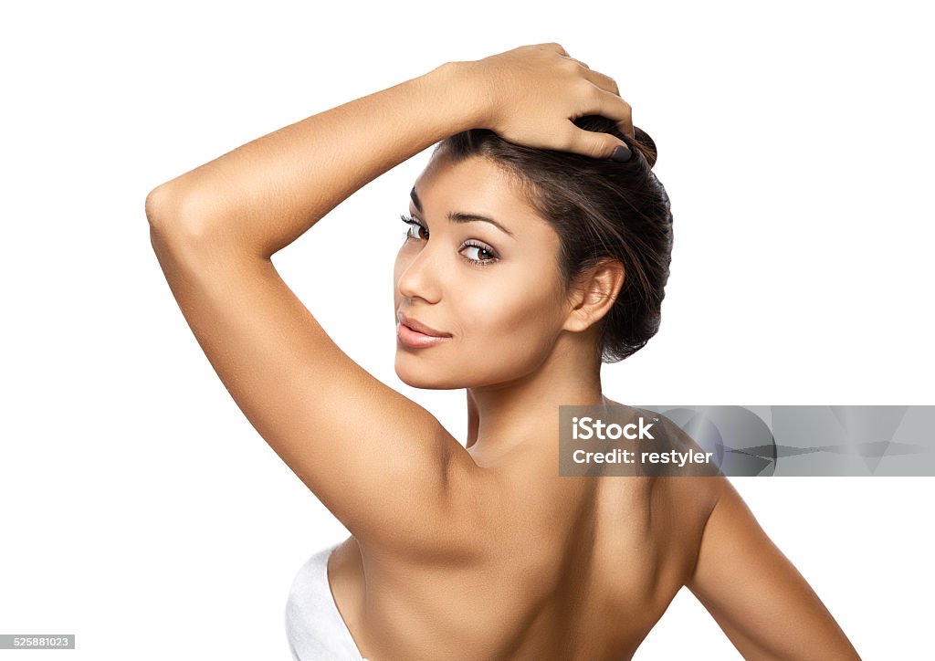 Beautiful girl isolated on a over white background Beautiful brunette girl isolated on a over white background White Background Stock Photo