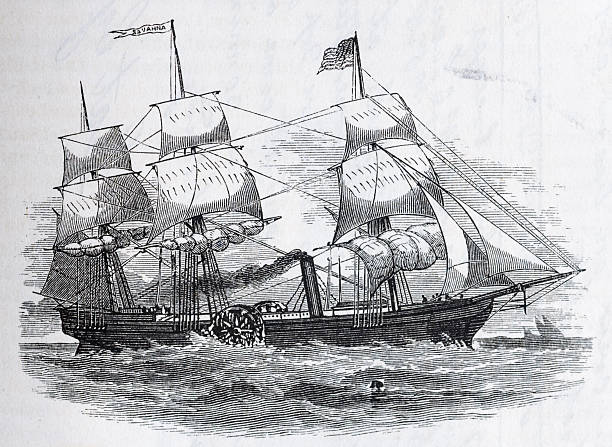 ilustrações de stock, clip art, desenhos animados e ícones de steamer "savannah" - etching sailing ship passenger ship sea
