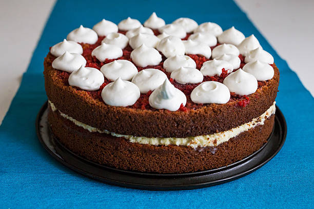 istock Red velvet cake on blue background 525884262