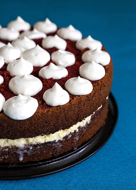 istock Red velvet cake on blue background 525884326