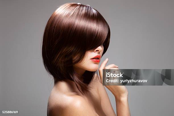 Beauty Model With Perfect Long Glossy Brown Hair Stock Photo - Download Image Now - Bangs - Hair, Women, Short Hair