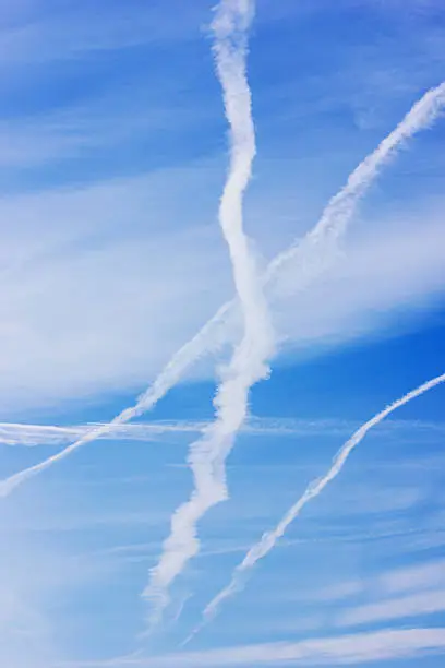 contrails at blue sky