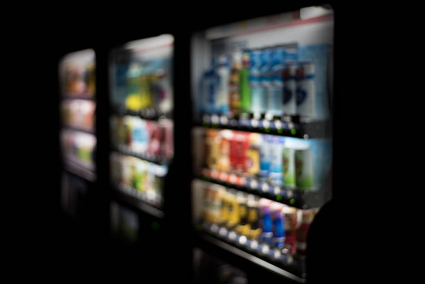 istock Blurredof colorful soft drinks vending machines 525887644