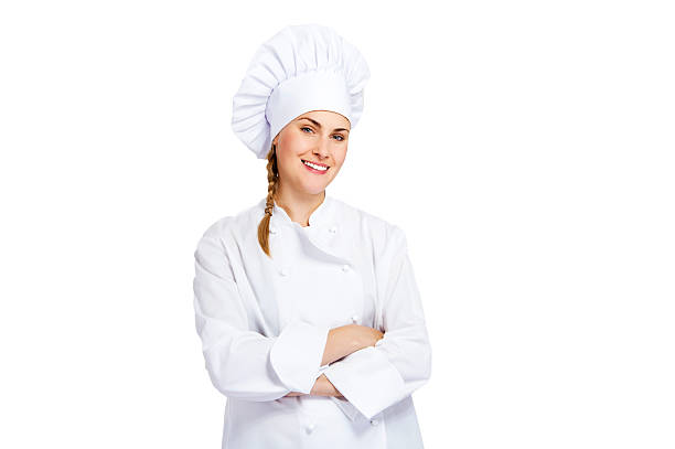 istock young, female chef in a traditional hat and coat. 525894977