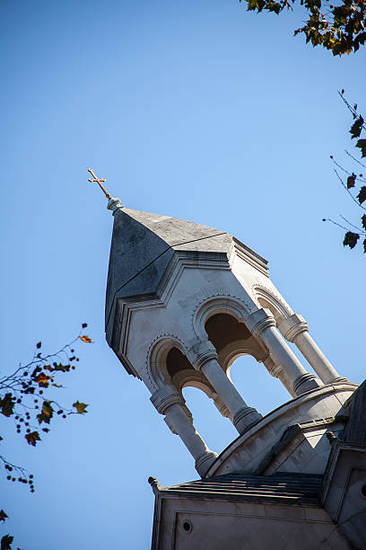 istock Looking up a the church spire 525895257