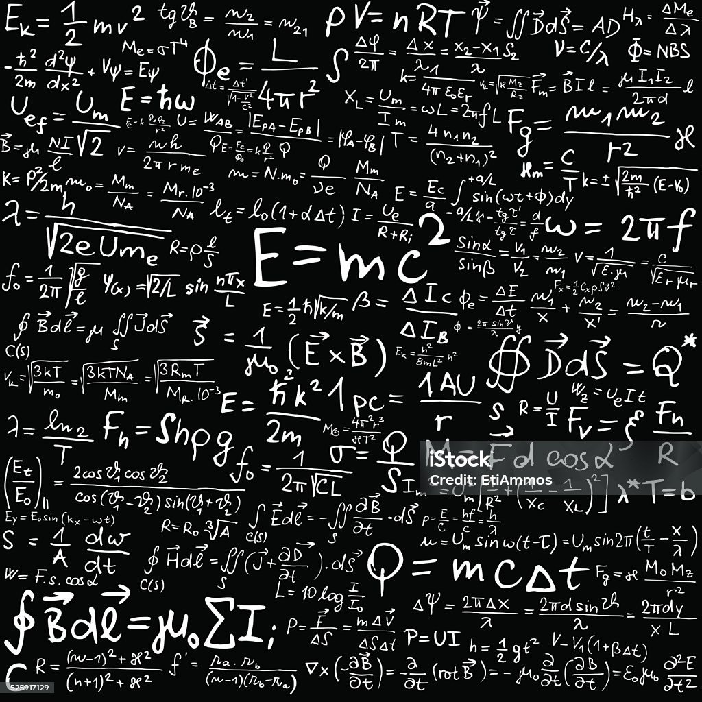 Physics Vector illustration of physical fomula on black background E=mc2 stock vector