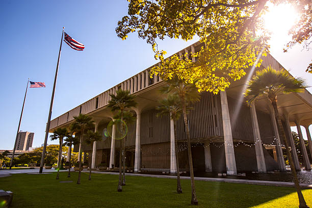 Hawaiian State Capitol building stock photo