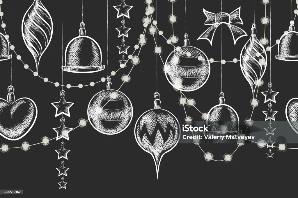 Christmas Chalkboard Ornament Vector Christmas Chalkboard Ornament. Balls, garlands and stars on blackboard Black Color stock vector