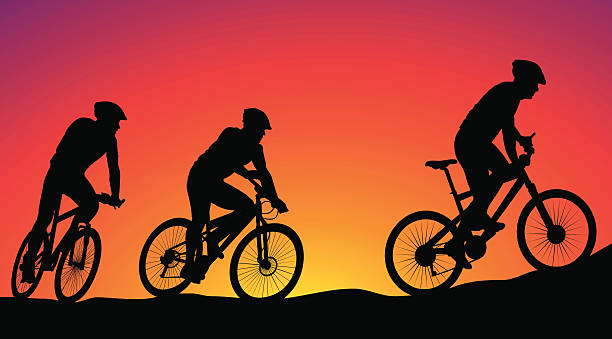 гонка на горных велосипедах-силуэты - mountain biking silhouette cycling bicycle stock illustrations