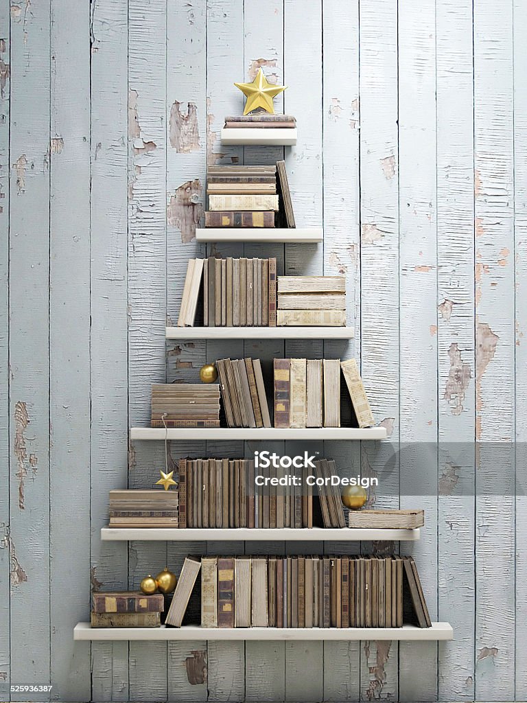 bookshelf shaped christmas tree, background Christmas Tree Stock Photo