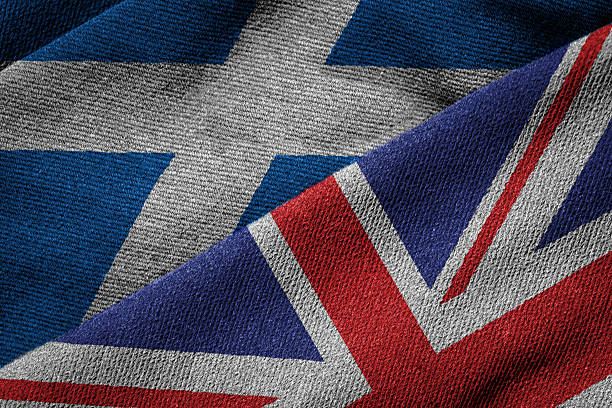 Flags of UK and Scotland on Grunge Texture stock photo