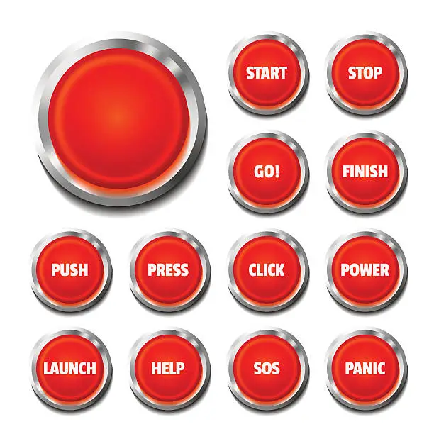 Vector illustration of Red Button Set On White