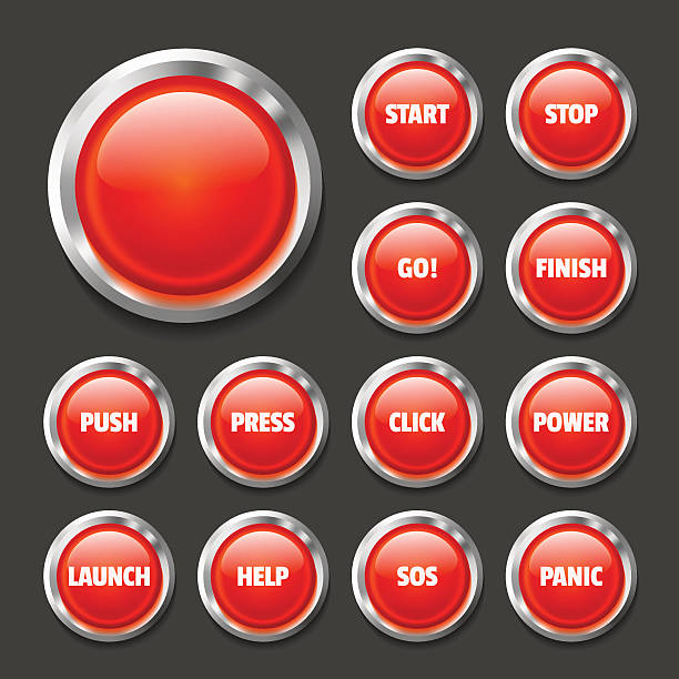 красный глянцевый кнопку набор на черном - red buttons stock illustrations