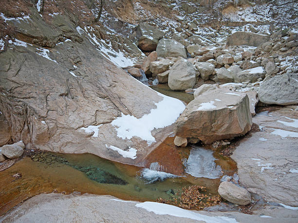 istock Seorak National park winter scenary with frozen creek 525938559
