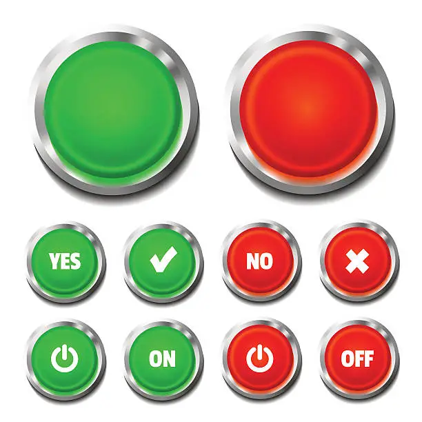 Vector illustration of On Off Push Button Set (White Background)