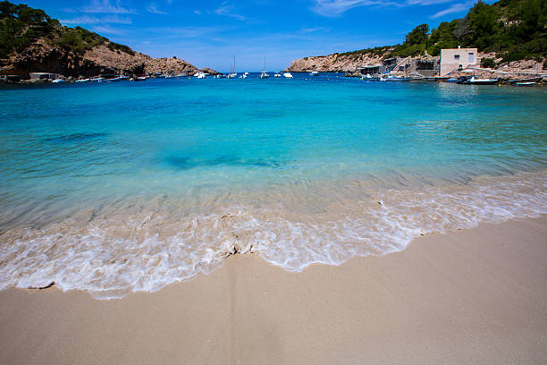 Ibiza Cala Vedella Vadella in Sant Josep at Balearics Ibiza Cala Vedella Vadella in Sant Josep at Balearic Islands of spain balearics stock pictures, royalty-free photos & images