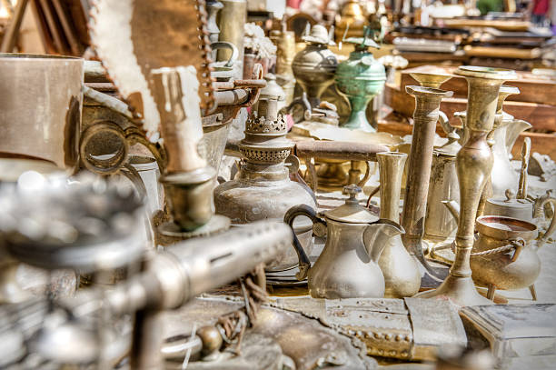 istock Brass antiques at a flea market. 525954153