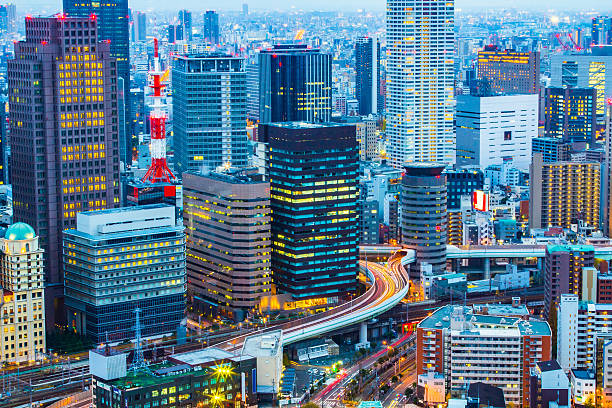 istock Night at Osaka city skyline in Japan 525954506